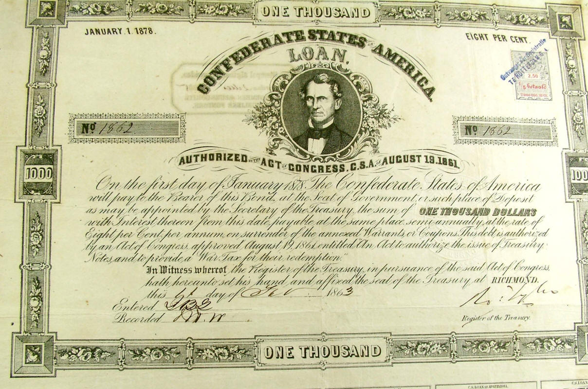 $40 Dollars CSA Interest Coupon from 1861 $1000 Confederate Bond Currency Note 